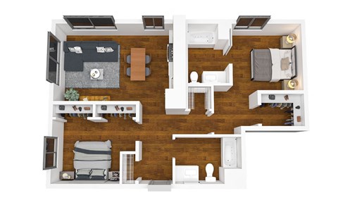 Floor plan for 2 beds, 2 baths, 1008 sqft